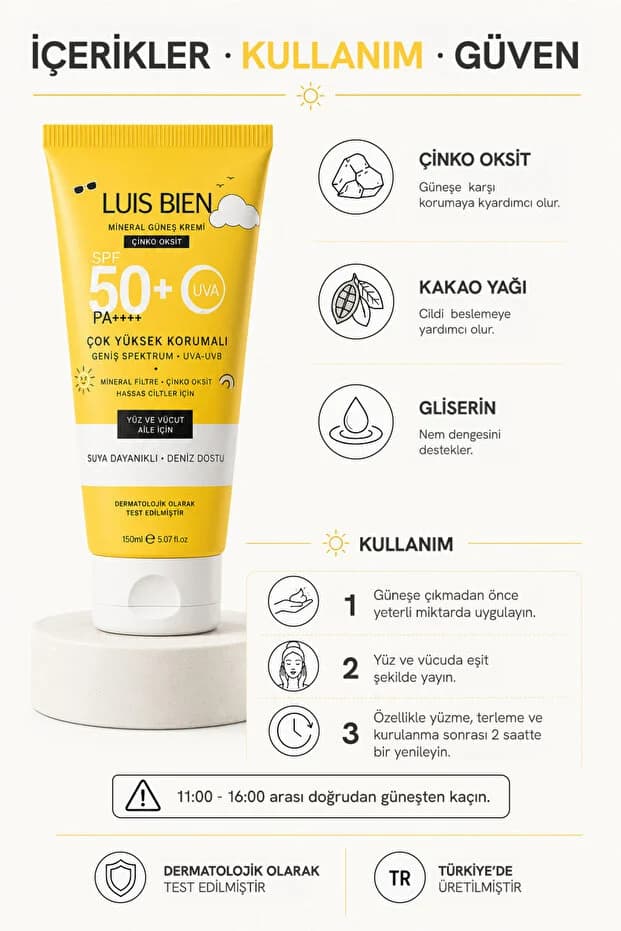 X Anıl Güler Mineral Güneş Kremi Spf 50+ Pa++++ Çinko Oksit 150 ml X 2 Adet - Yüz Ve Vücut, Suya Dayanıklı