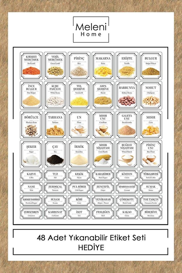 12'li Etiketli Erzak Saklama Kabı Seti - Sızdırmaz Kapaklı Bakliyat Saklama Kutusu  - 12 x 1580 ml