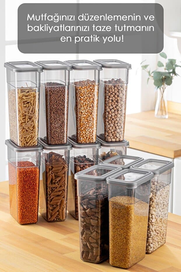 12'li Etiketli Erzak Saklama Kabı Seti - Sızdırmaz Kapaklı Bakliyat Saklama Kutusu  - 12 x 1580 ml
