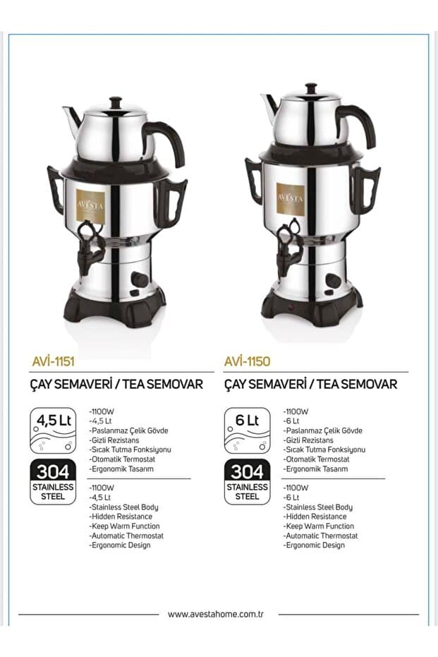 Elektrikli Semaver Çaycı 4,5lt ve Avesta