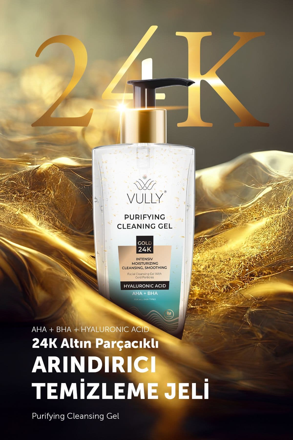 24k Altın Parçacıklı Arındırıcı Nemlendirici Gözenek Sıkılaştırıcı Yüz Temizleme Jeli 200 Ml