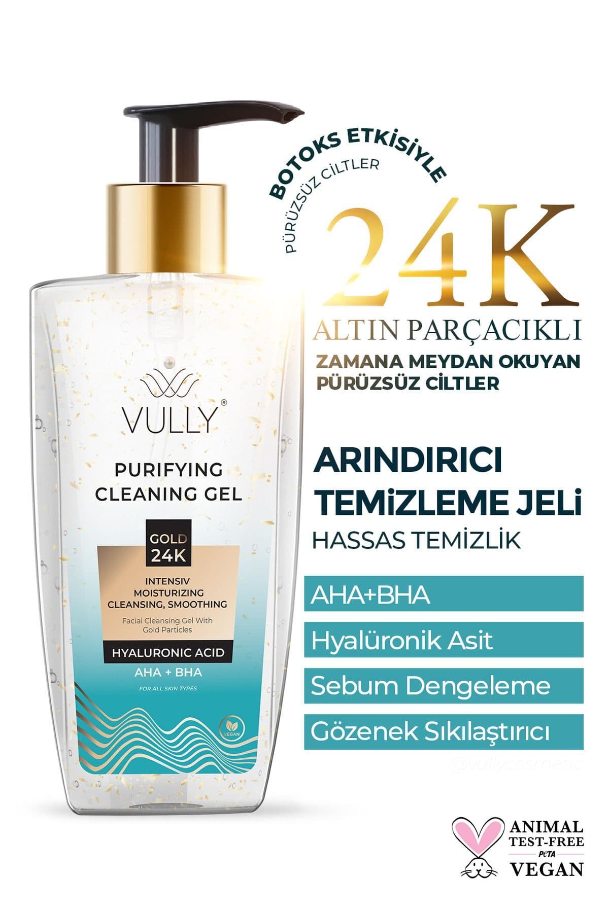 24k Altın Parçacıklı Arındırıcı Nemlendirici Gözenek Sıkılaştırıcı Yüz Temizleme Jeli 200 Ml