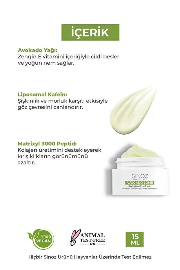 Avokado Bomb Göz Çevresi Bakım Kremi - Nemlendirici Canlandırıcı Kırışıklık Karşıtı 15 ML