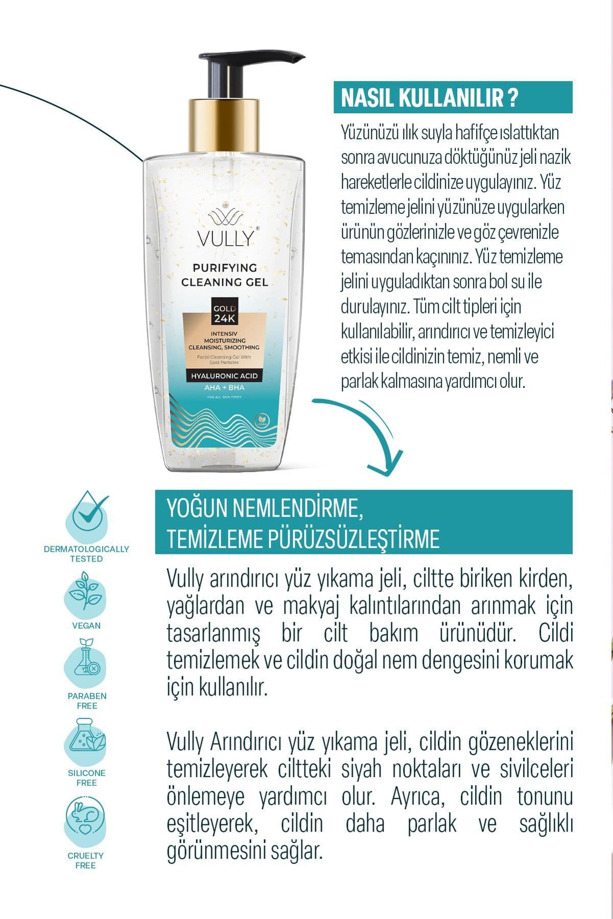 24k Altın Parçacıklı Arındırıcı Nemlendirici Gözenek Sıkılaştırıcı Yüz Temizleme Jeli 200 Ml