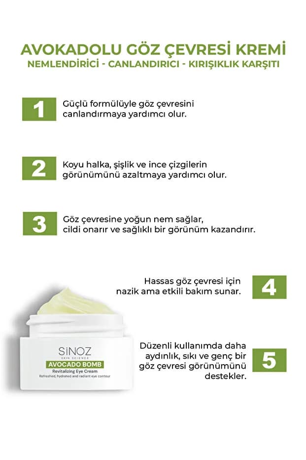 Avokado Bomb Göz Çevresi Bakım Kremi - Nemlendirici Canlandırıcı Kırışıklık Karşıtı 15 ML