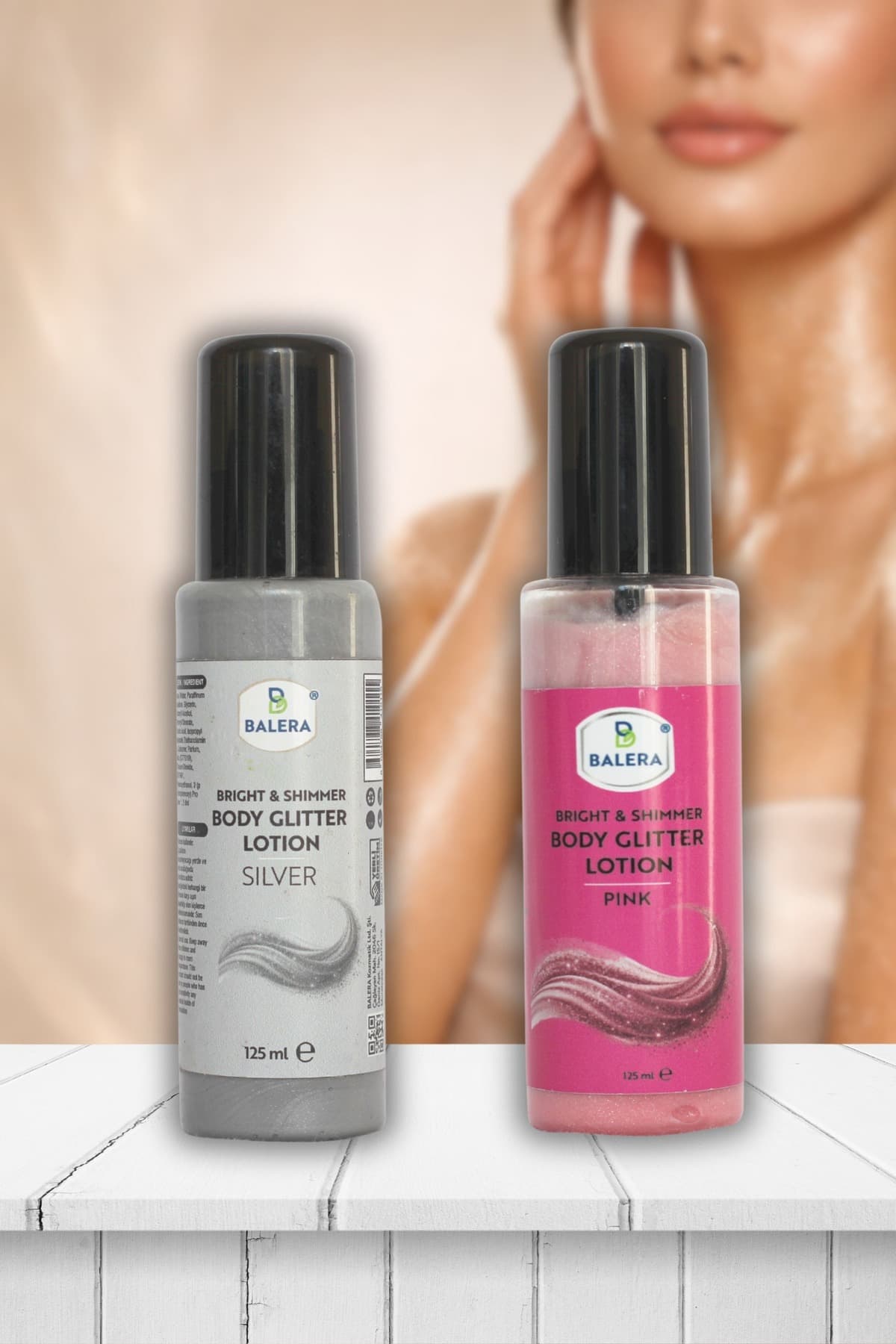 Vücut Losyonu Simli Işıltılı Uzun Süre Kalıcı Koku Nemlendiricili 125 ml Silver & Pink