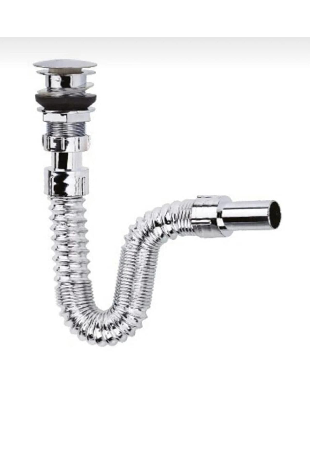 Krom Basmalı Sifon -Körüklü Sifon Bas Stoplu Lavabo Mutfak Sifonu-Paslanmaz ( Lisinya )