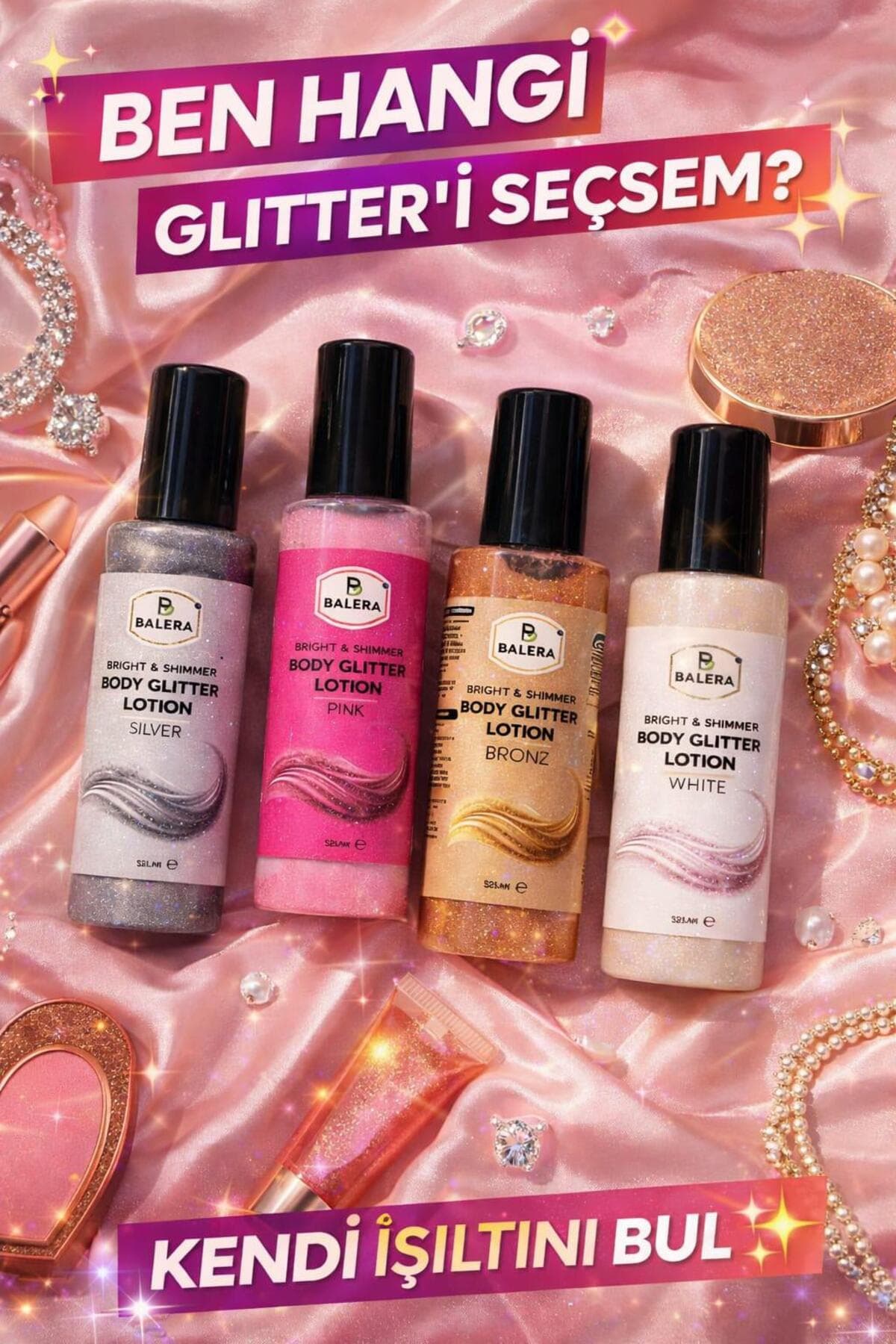 Vücut Losyonu Simli Işıltılı Uzun Süre Kalıcı Koku Nemlendiricili 125 ml Silver & Pink