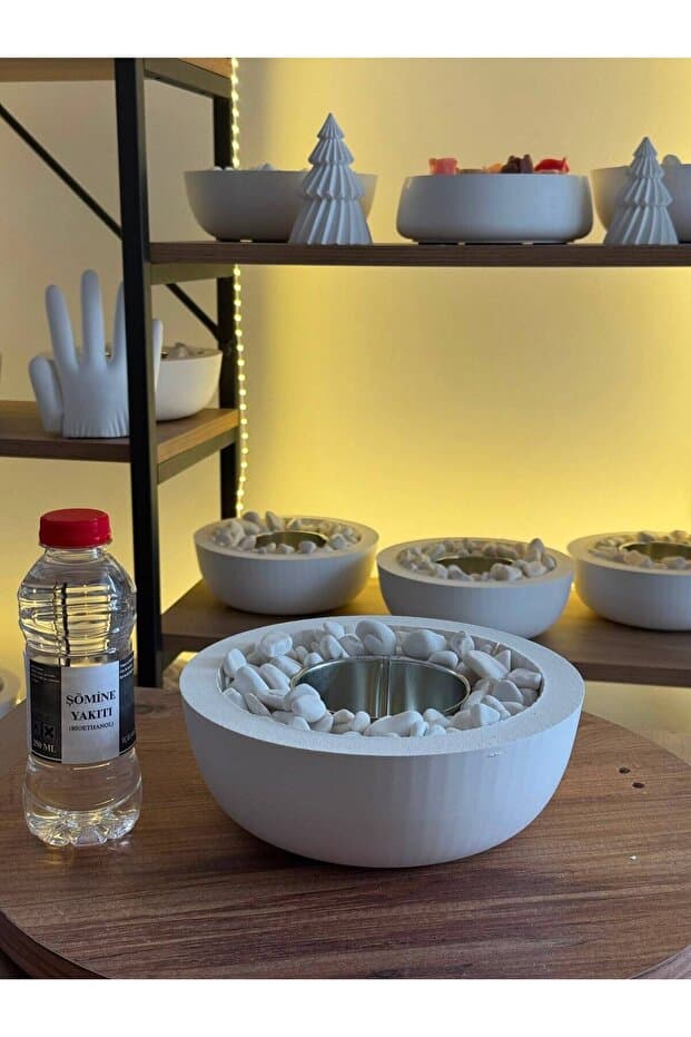 Beyaz Masaüstü Şömine El Yapımı Ateş Çukuru ( 250 ml Bioethanol Yakıt Hediyeli )