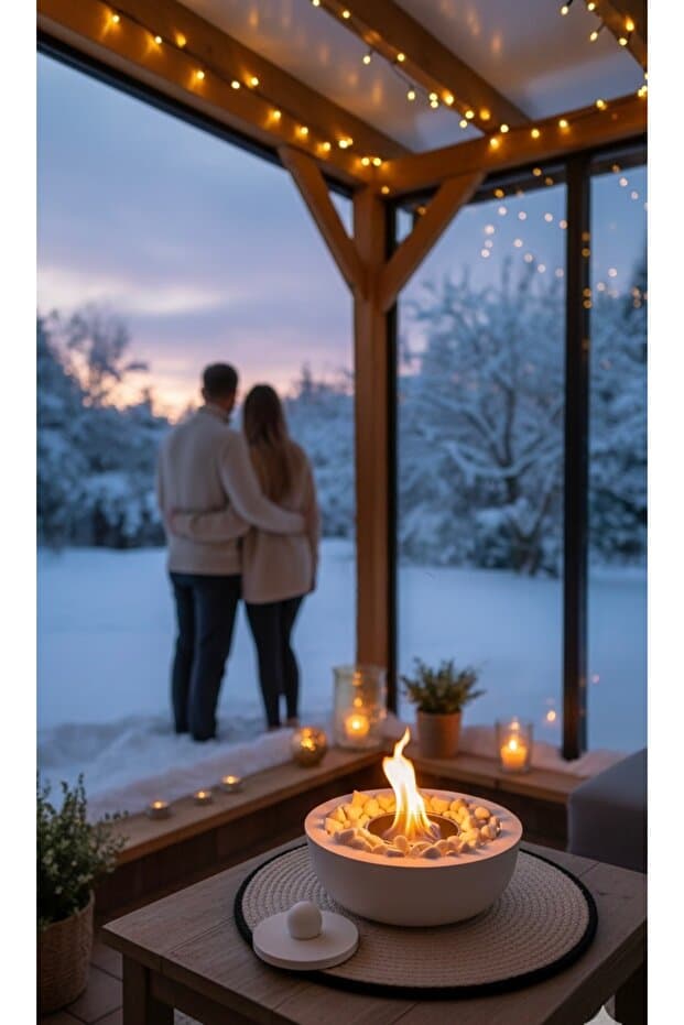 Beyaz Masaüstü Şömine El Yapımı Ateş Çukuru ( 250 ml Bioethanol Yakıt Hediyeli )