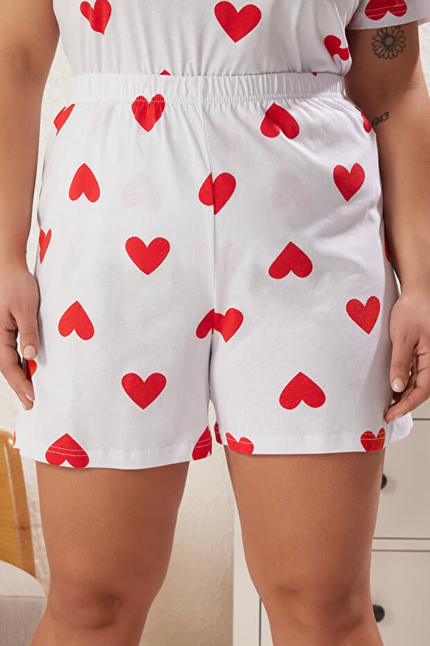 Beyaz %100 Pamuklu Kalpli Şortlu Örme Pijama Takımı TBBSS25AI00005