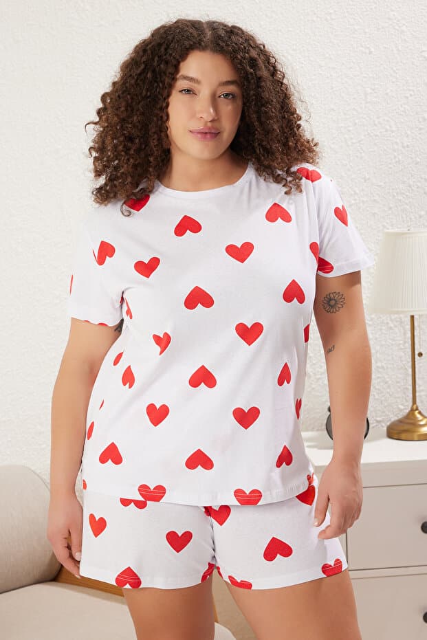 Beyaz %100 Pamuklu Kalpli Şortlu Örme Pijama Takımı TBBSS25AI00005