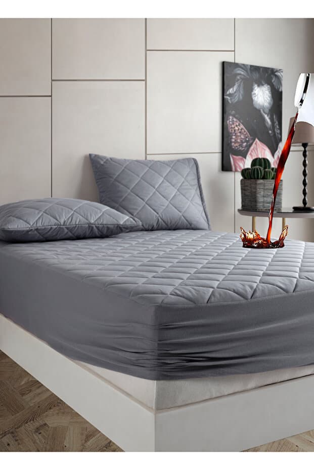 Premium %100 Pamuk Kapitone Fitted Full Kenar Su Sıvı Geçirmez Yatak Koruyucu Alez Tüm Ölçüler Gri Kahverengi Pudra