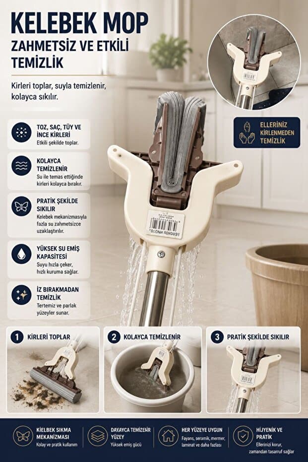 1 YEDEK SÜNGER HEDİYELİ || Kendinden Sıkmalı Kelebek Mop 💧 Banyo Temizlik En İyisi Sünger Mop Temizlik