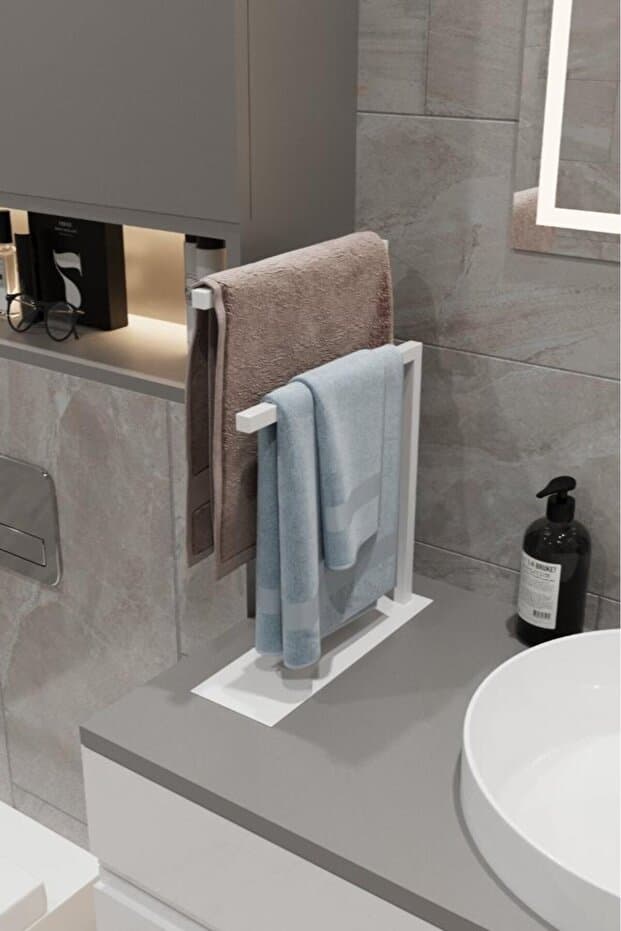 Modern Metal Havlu Askısı Tezgah Üstü Havlu Asacağı Minimalist İkili Havluluk Banyo Toparlayıcı