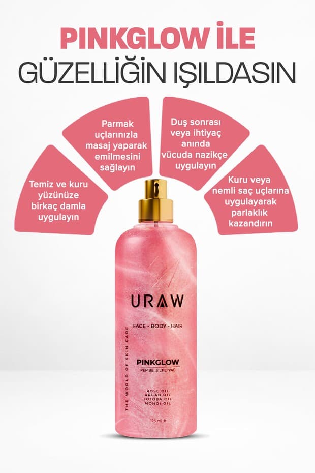 Pink Glow Pembe Işıltılı Yağ | Yüz, Vücut ve Saç İçin Çok Amaçlı Bakım Yağı