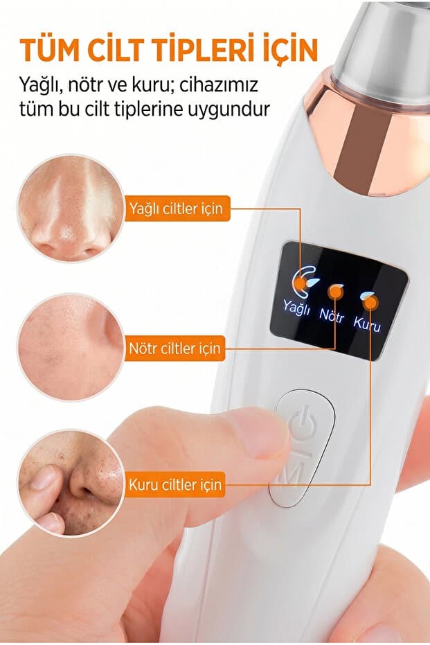 Profesyonel Dijital Göstergeli Şarjlı Kademeli Vakumlu Siyah Nokta Yüz Temizleme Cihazı