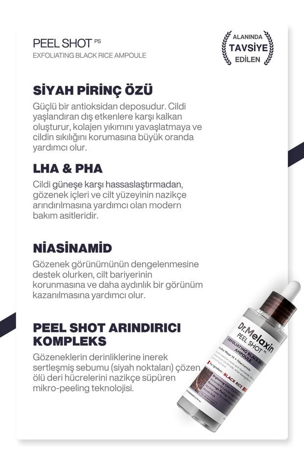 Siyah Pirinç Özlü | Gözenek & Siyah Nokta Karşıtı | Arındırıcı Peeling Serum 80ml
