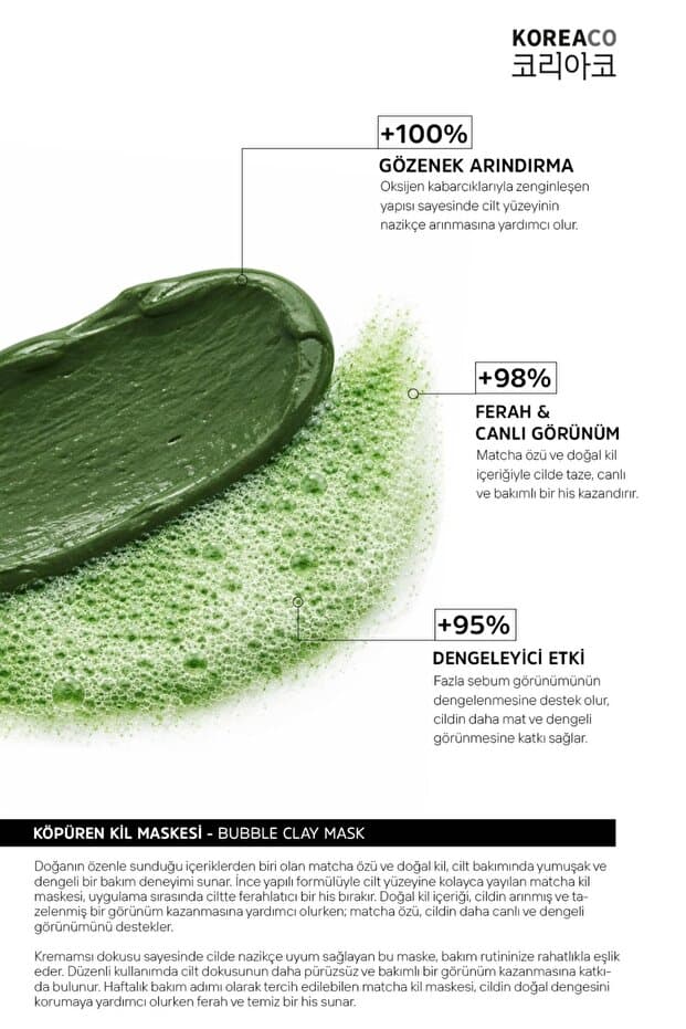 Matcha Mucize Bubble Clay Yüz Maskesi | Gözenek Temizleyici Yenileyici Köpüren Yüz Maskesi 100 ml