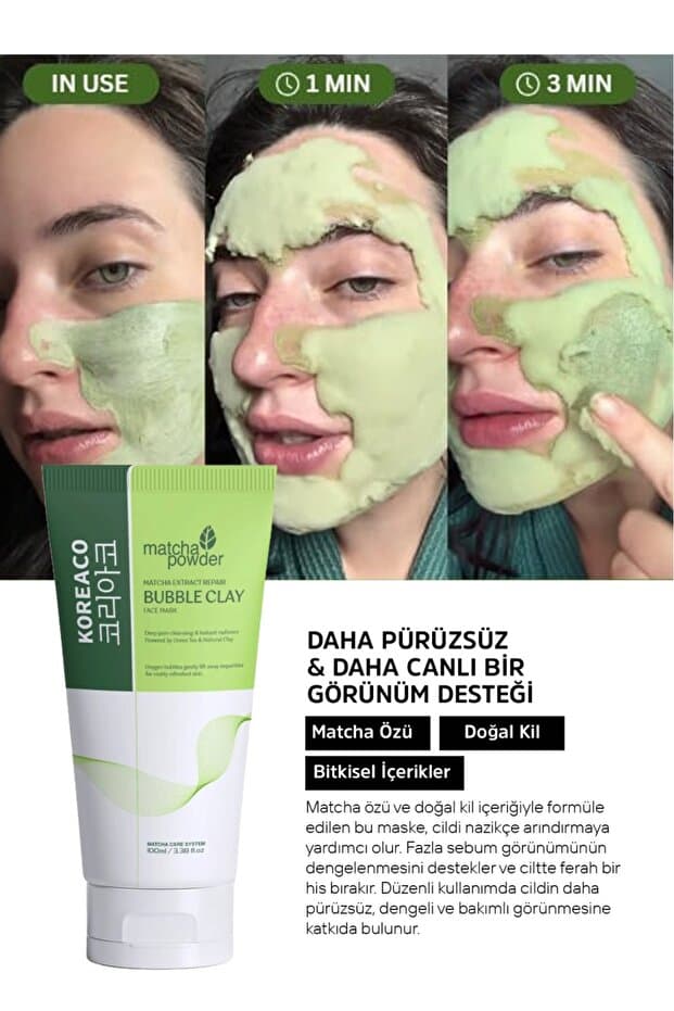 Matcha Mucize Bubble Clay Yüz Maskesi | Gözenek Temizleyici Yenileyici Köpüren Yüz Maskesi 100 ml