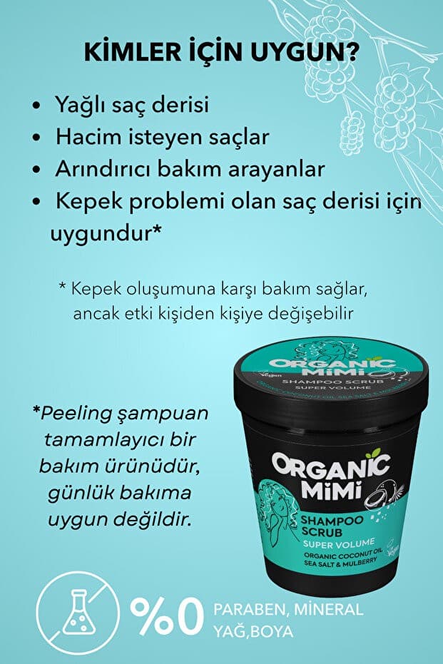 Peeling Şampuanı Deniz Tuzu ve Dut Özlü Kepek Önleyici Süper Hacim Kazandırıcı 280 G