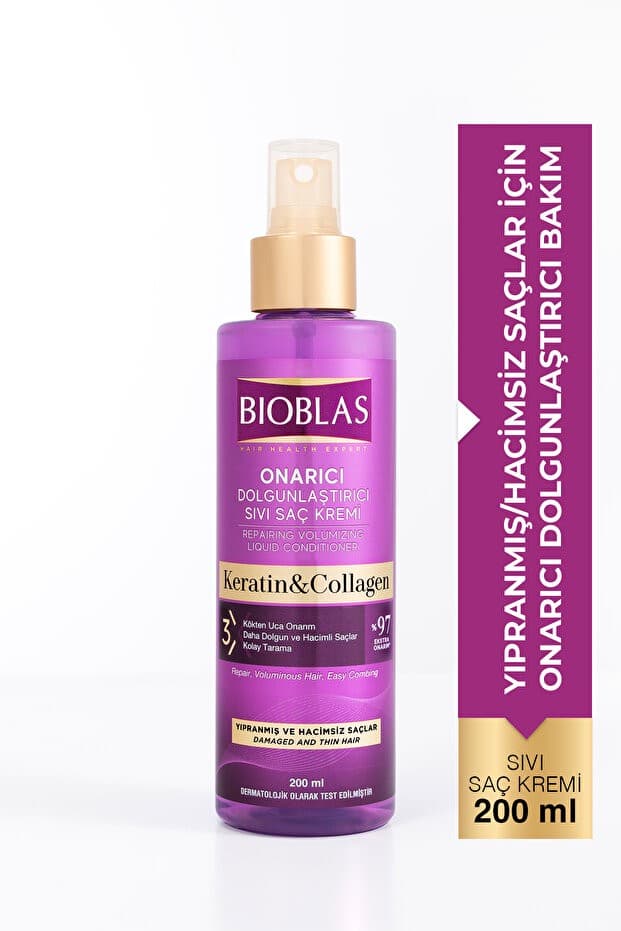 Keratin Kolajen Sıvı Saç Kremi 200 Ml - Onarıcı, Dolgunlaştırıcı, Kolay Tarama