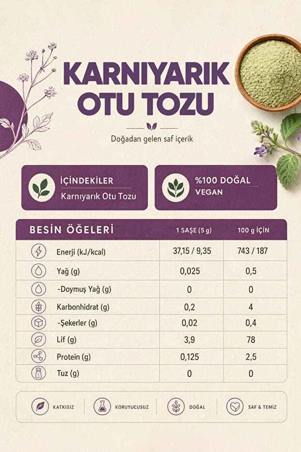 Doğal Karnıyarık Otu (Psyllium) Tozu 30 saşe x 5gr