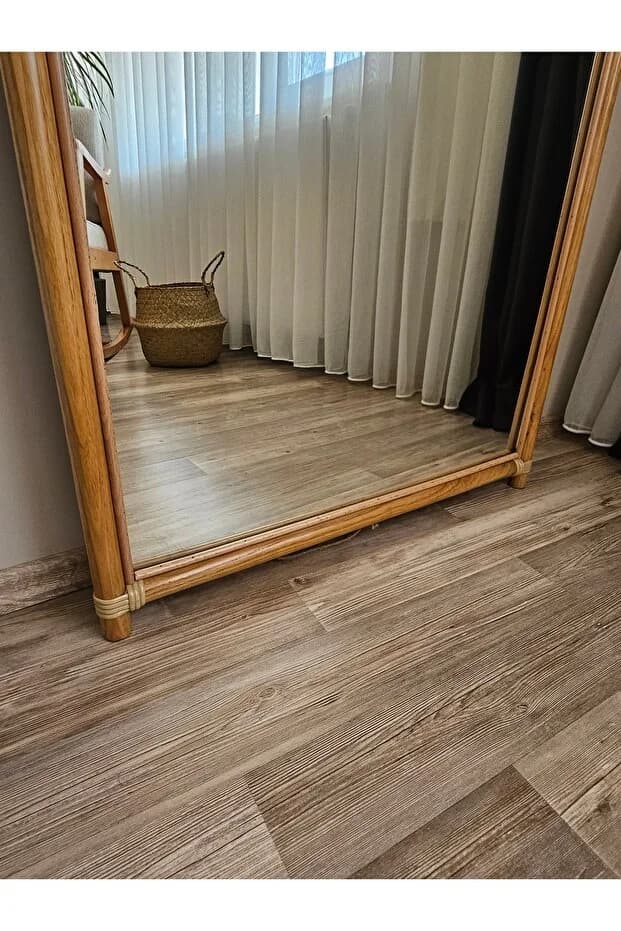 180x70 Ayaklı Bambu Boy Aynası – Bohem Stil El Yapımı Dekoratif Doğal Çerçeveli Ayna
